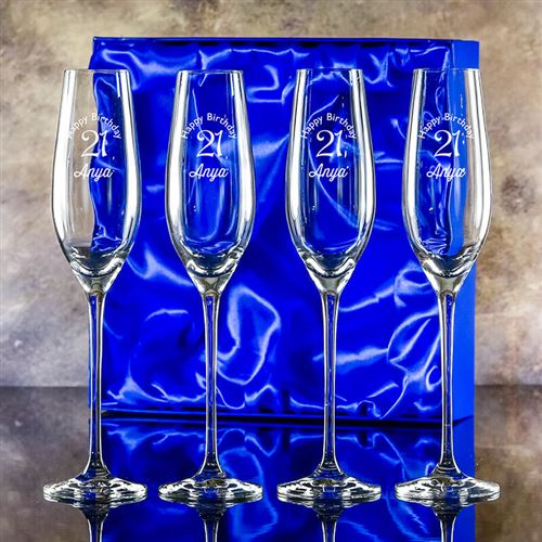 Four Lydia Engraved Champagne Flutes Gift Set