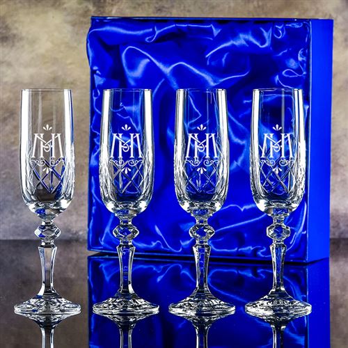 Engraved Crystal Edward Flute Set of Four Presenta